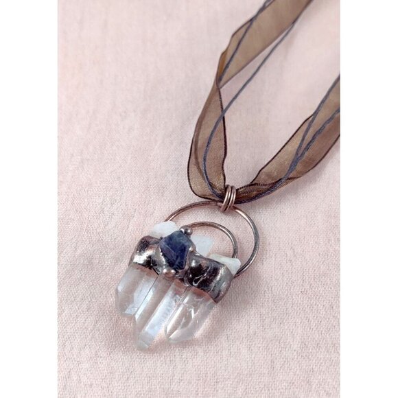 Choker Necklace Quartz Crystal Bendant Focal Copper Boho Mystic Healing Gypsy - Picture 7 of 9